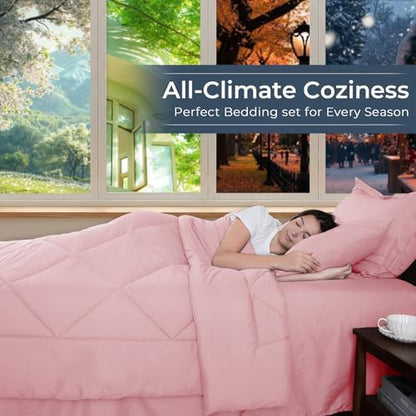 HEVUMYI 7-Piece Queen Comforter Set, Pink Bed in a Bag