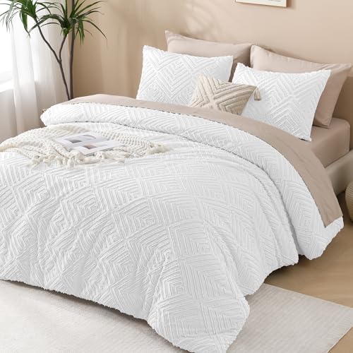 Andency King Size Comforter Set White, 3 Pieces Boho Bedding