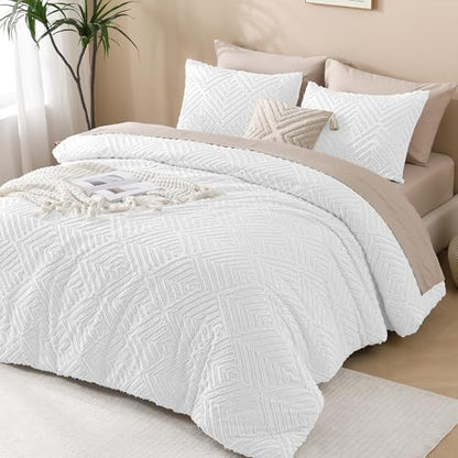 Andency King Size Comforter Set White, 3 Pieces Boho Bedding