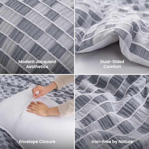 SLEEP ZONE Comforters Twin Set, Modern Lattice Bedding Set Gray 3 Pcs