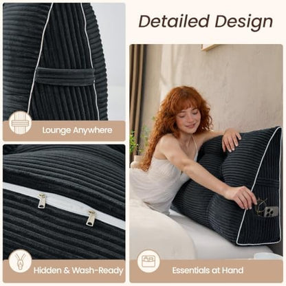 Sasttie Headboard Pillow Queen, Bed Wedge Pillow Headboard, Black