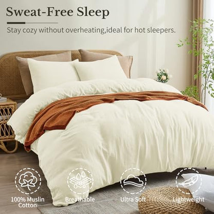 MEISHANG Muslin Duvet Cover King Size - 100% Organic Cotton