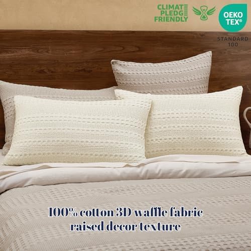 PHF Cotton Waffle Pillow Shams Queen Size 20" x 30", Ivory, No Insert