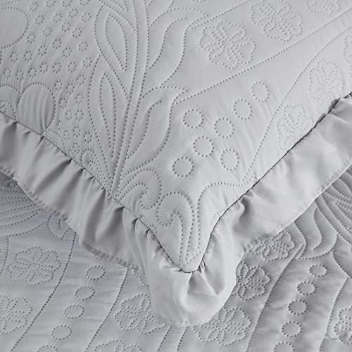 CHIXIN Ruffle Skirt Bedspread King Size - 30" Long Drop, Shabby Chic Style, Lightweight Bedding Cover, 3 Piece Set, Chic Layers, Light Grey