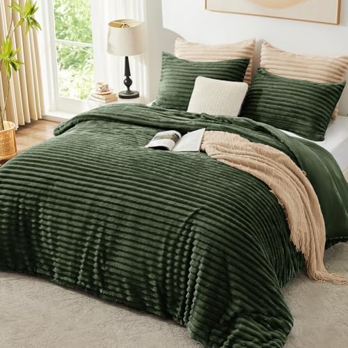 EXQ Home Fluffy Comforter Set Full Size,3 Pieces Bed Set,Olive Green