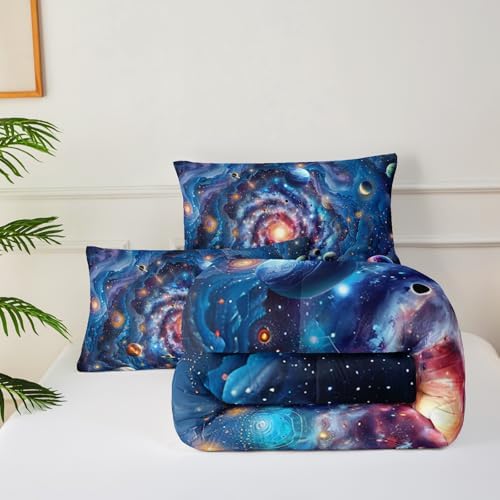 Twin Size Galaxy Comforter Set for Kids，Outer Space Themed Twin Bedding Sets for Boys，Boys Twin Quilt Set Space，Galaxy Themed Bedroom Decor