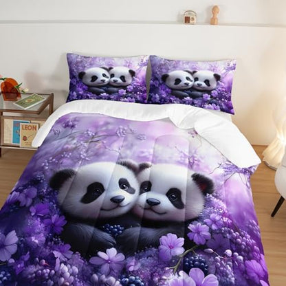 HOSIMA Panda King Bedding Set for Girls Room Decor with 2 Pillowcases.