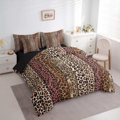 Erosebridal Dusty Rose Leopard Print Twin Size Bedding Set for Men Women Adults - Cheetah Printed 7 Pieces Comforter Set with Sheets Wild Safari Animal Bed in a Bag Modern Leopard Print Bed Sets
