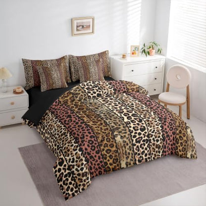 Erosebridal Dusty Rose Leopard Print Twin Size Bedding Set for Men Women Adults - Cheetah Printed 7 Pieces Comforter Set with Sheets Wild Safari Animal Bed in a Bag Modern Leopard Print Bed Sets