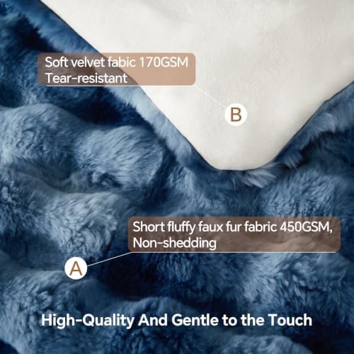 BEDELITE Tie Dye Faux Fur Comforter Set Twin,Thick Winter Comforter,Navy