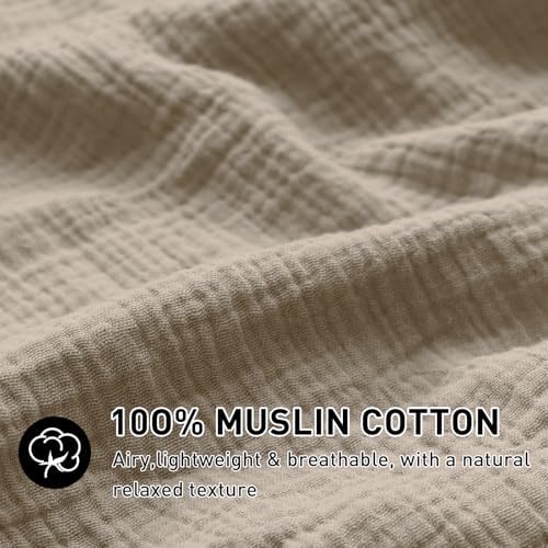 EMME Muslin Cotton Duvet Cover Set Linen Like Khaki Queen