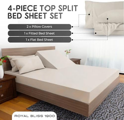 Top Split King Sheets Sets for Adjustable Bed, 4 Pcs Deep Pockets Double Brushed Microfiber Sheets, 34 Inch Split Top Fitted Sheet, 1 King Flat Sheet and 2 Pillowcases - Ivory