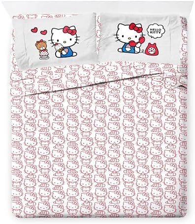 Sanrio Hello Kitty Full Comforter Set 7 Piece Bedding for Girls, Grey