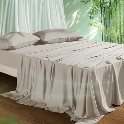 Cooling Sheets Set Full Size, Viscose Derived from Bamboo for Hot Sleepers | Deep Pocket Up to 15 Inch | Silky Soft & Breathable Bedding - 4PC (Full, Wheat)
