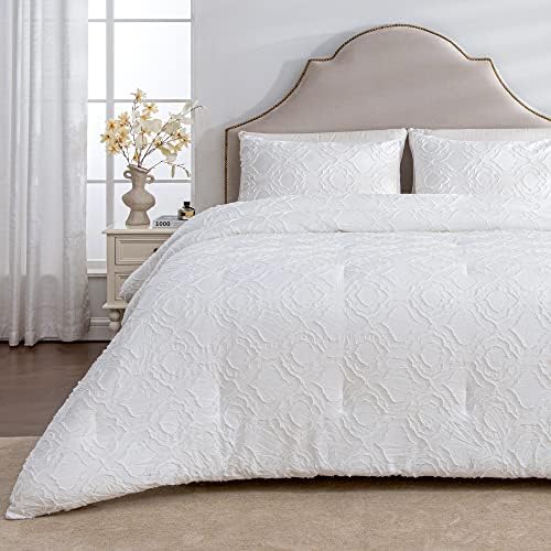 Andency Comforter Set Full White, 3 Pcs Bedding
