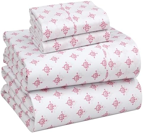 RUVANTI 100% Cotton California King Sheets,Percale Weave, Block Print Motif