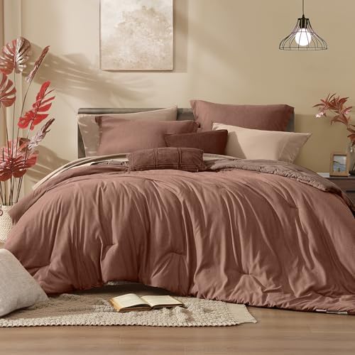 Monbix Oversized King Comforter Set 7 Pieces Terracotta Bed in a Bag