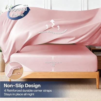 MR&HM Full Size Sheets 4 Pieces, Rayon Derived from Bamboo Blend, Pink