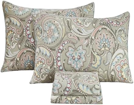 FADFAY Paisley Sheets Set King Vintage Floral Bedding Set 100% Egyptian Cotton Soft Breathable Bed Sheets Luxury 17.7“ Deep Pocket Fitted Sheet Shabby Beige Boho Style for All Season, King Size