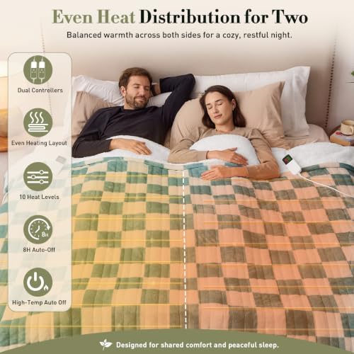 Electric Blanket Heated King Size, 90"X100" Dual Control, Teal