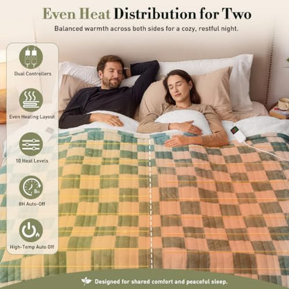 Electric Blanket Heated King Size, 90"X100" Dual Control, Teal