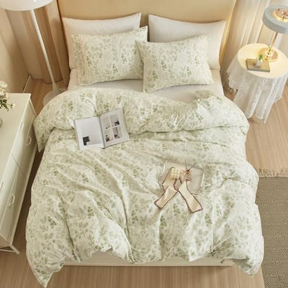 Garden Style Green Floral Comforter Set Twin XL Size Soft Fluffy Microfiber Chic Floral Printed Bedding Comforter Vintage Botanical Flowers Comforter for All Seasons Cottagecore Twin XL Comforter Set