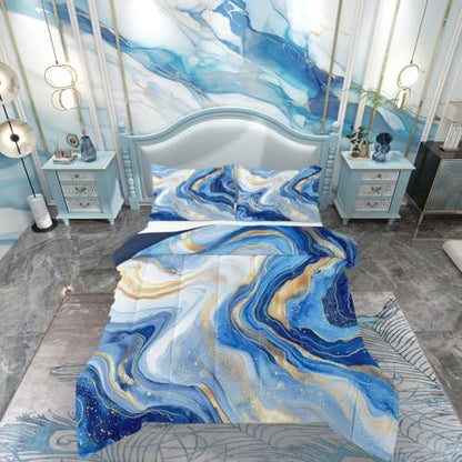 jejeloiu Marble Comforter Set Modern Marble Bedding Set Full Size 3 Pcs