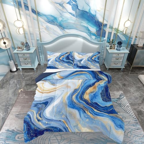 jejeloiu Marble Comforter Set Modern Marble Bedding Set Queen Size 3 Pcs