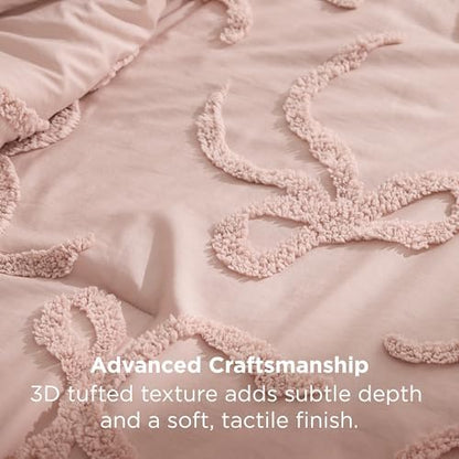 Bedsure Tufted Rose Pink Twin/Twin XL Comforter, GentleSoft™ 2 Pieces Bow Cute Bedding Pink Room Decor, Gifts for Girls Teens Women, All Seasons, 1 Bed Comforter, 1 Pillow Shams, 68x88 Inches