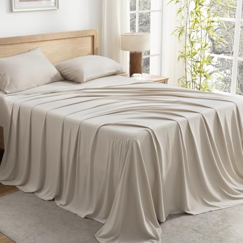 Andency Oatmeal California King Sheets Set 100% Viscose Derived from Bamboo