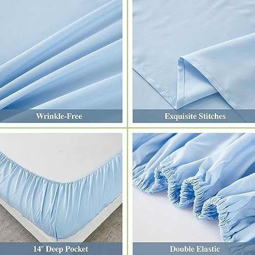 ILAVANDE King Size 6 Piece Bed Sheets Set, Baby Blue - 1800 Series Microfiber, Deep Pockets, Wrinkle & Fade Resistant, 5-Star Hotel Sleeping Experience