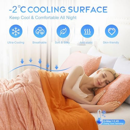 CHOSHOME Cooling Comforter Cooling Blanket, Q-Max 0.45 Cool Sleeping Summer Blanket for Hot Sleeper Night Sweats, Full 84" x 90", Orange