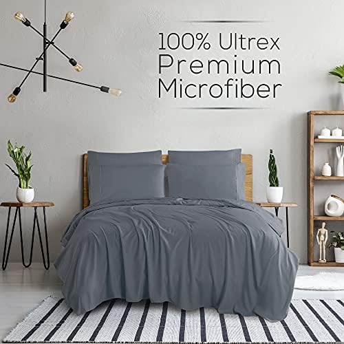 Mueller Luxury 6 PC Full Size Bed Sheets, Super Soft, Deep Pocket up to 16" Full Size Sheets, Transfers Heat, Breathes Better, Hypoallergenic, Wrinkle-Resistant, Oeko-TEX, Light Grey