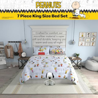 Peanuts® Charlie Brown, Snoopy & Gang Bedding, 7 Piece Super Soft Cozy Reversible Comforter and Sheet Set with Sham, King, (100% Official Licensed Product) By Franco Collectibles