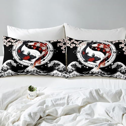 Feelyou Japanese Koi Fish Duvet Cover Queen Size Boys Girls Teens