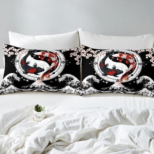 Feelyou Japanese Koi Fish Duvet Cover Twin Size Boys Girls Teens