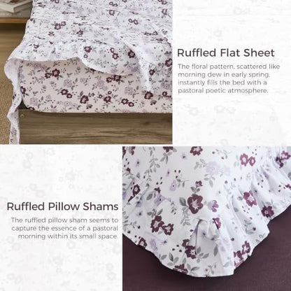 WONGS BEDDING 8PC Queen Comforter Set, Ruffle Comforter with Floral Sheets