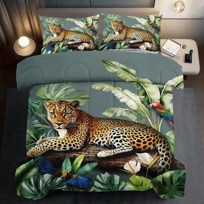 Animal Leopard Print Comforter Set Twin Animal Cheetah Print Comforter Set Boys Girls Floral Leopard Bedding Bedroom Decor Floral Cheetah Bedding Twin Jungle Plant Room Decor