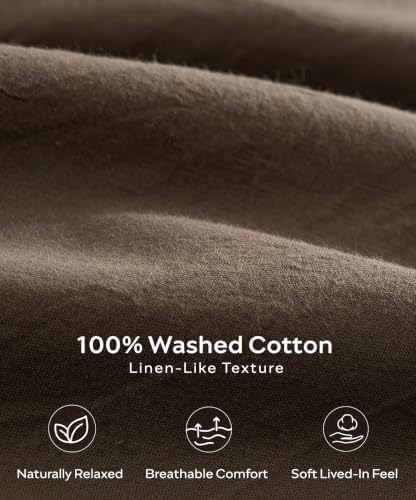 JELLYMONI 100% Washed Cotton Fall Brown Duvet Cover Full, Linen-Like