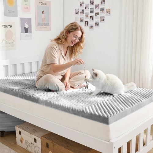 SINWEEK Mattress Topper 5-Zone Memory Foam Mattress Topper Pressure Relieve Soft Mattress Pad, CertiPUR-US Certified, 1.5 Inch Twin XL Size, Gray