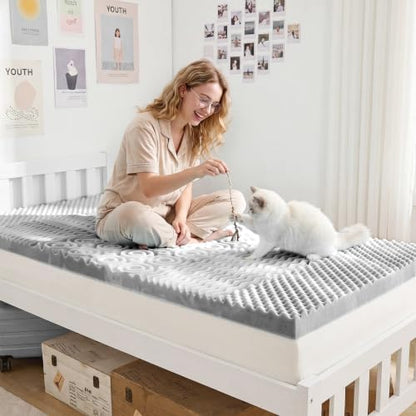SINWEEK Mattress Topper 5-Zone Memory Foam Mattress Topper Pressure Relieve Soft Mattress Pad, CertiPUR-US Certified, 2 Inch Twin XL Size, Gray