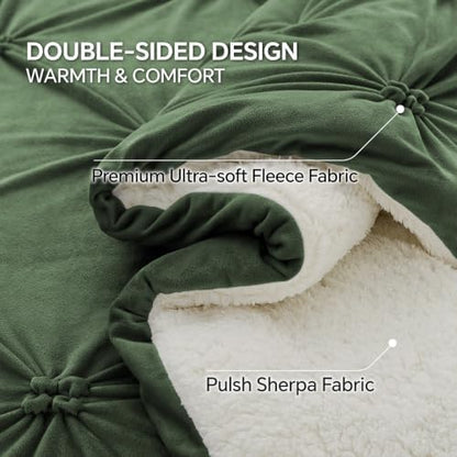 BEDELITE Fluffy Sherpa Queen Comforter Set,Pintuck-Olive Green