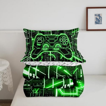 Feelyou Kids Green Gamer Comforter Set Full Size for Boys Girls