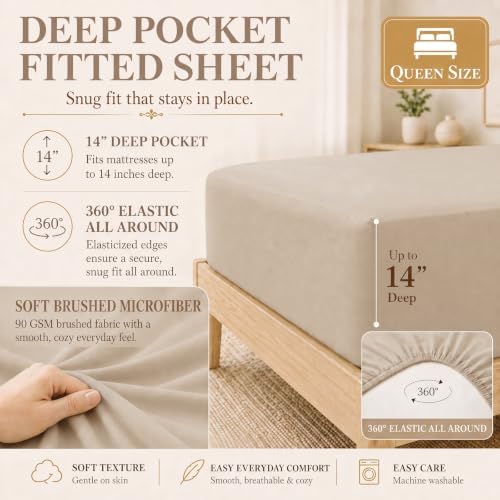 CozyLux Queen Comforter Set Wheat - 7 Pieces Vertical Quilted Bed in a Bag