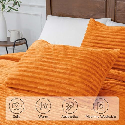 BEDELITE Fleece California King Comforter Set, Fluffy Bed Set, Burnt Orange