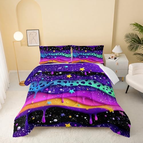 QOOMO Colorful Star Kids Comforter Set Queen Size