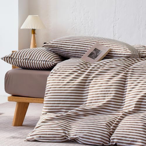 JELLYMONI 100% Cotton Sheet Set, Tan Striped, Full