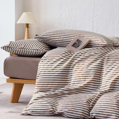 JELLYMONI 100% Cotton Sheet Set, Tan Striped, Full