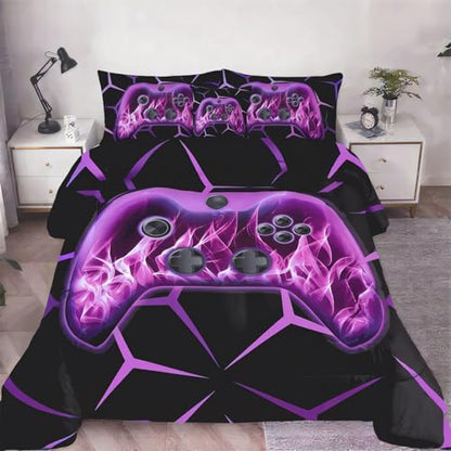 ZRNBAST Purple Gamer Bedding Set 6 Pieces Bed in a Bag Full Comforter Set