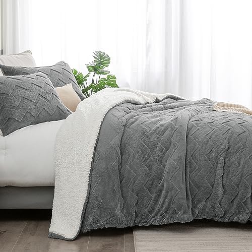 BEDELITE Fluffy Sherpa Twin Comforter Set,Grey